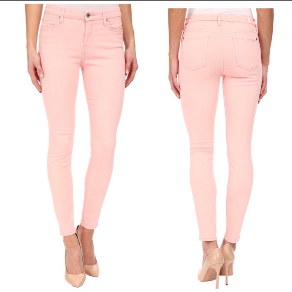 7 for All Mankind Mid-rise Ankle Skinny Pink Jeans